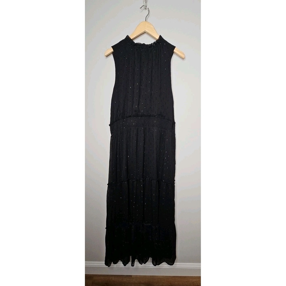 Draper James Dress XXL Black Tiered Smocked Maxi Metallic Boho Western Ethereal - Picture 3 of 14